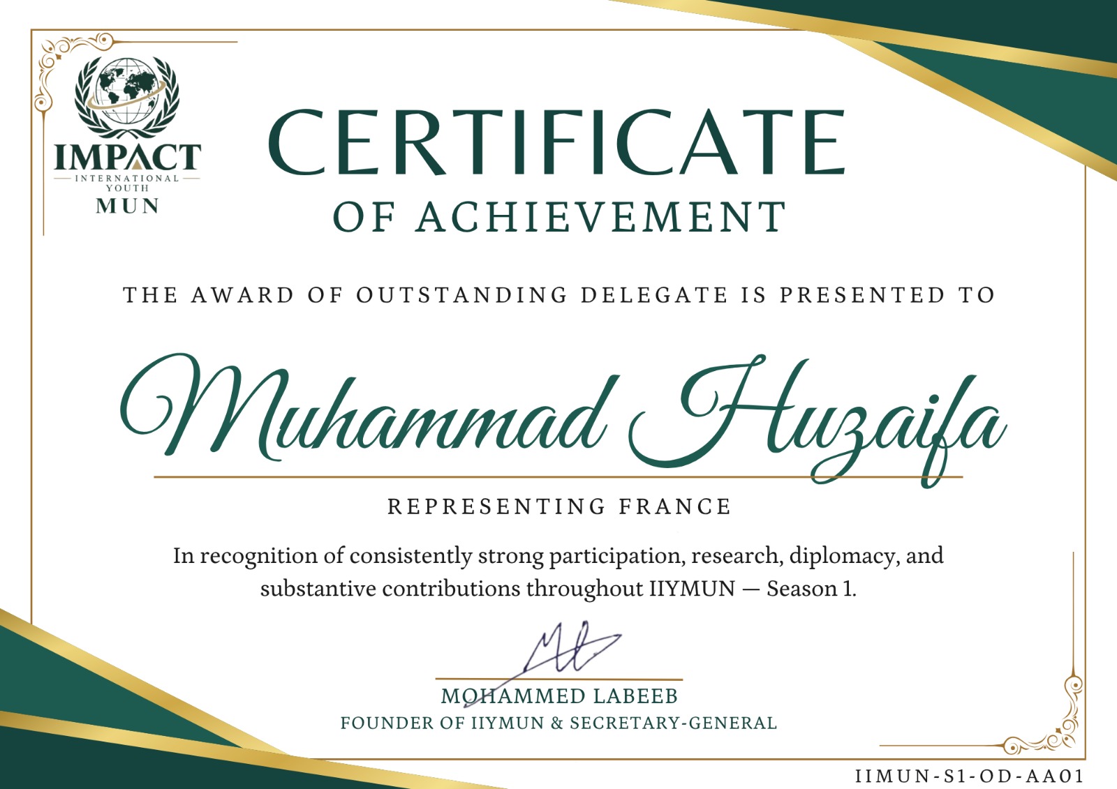 Outstanding Delegate certificate preview